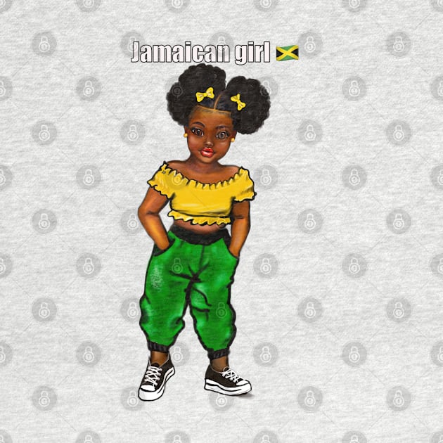 Jamaican girl 2 with colours of Jamaican flag in black green and gold inside a heart shape by Artonmytee